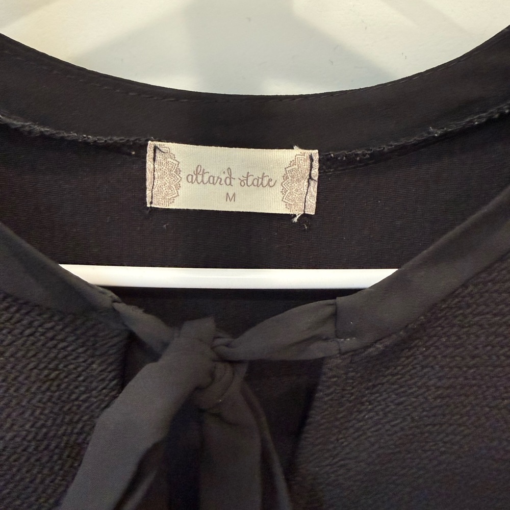 Altar'd State Charcoal Tie-Neck Peplum Long Sleeve Top - Picture 3 of 3